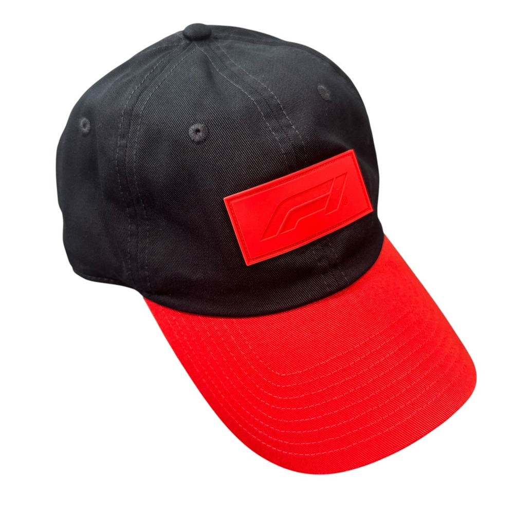 Formula 1 Unisex Impact 01GA Black Red Rubber Logo Adjustable Hat